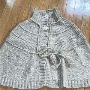 Kaisely Tan Poncho Sweater with Turtleneck